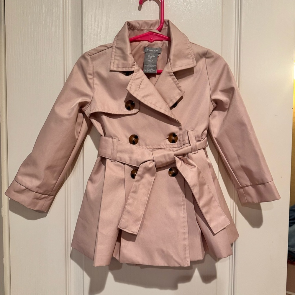 Tahari Girls Blush Pink Belted Trench Coat Toddler Size 24 Months